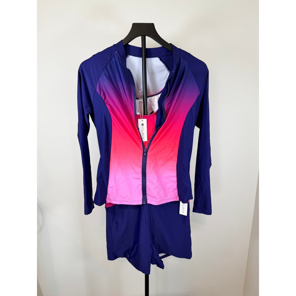 Holipick Womens 3 Piece Rash Guard Swimsuit Set Ombre Blue Pink M 25019614